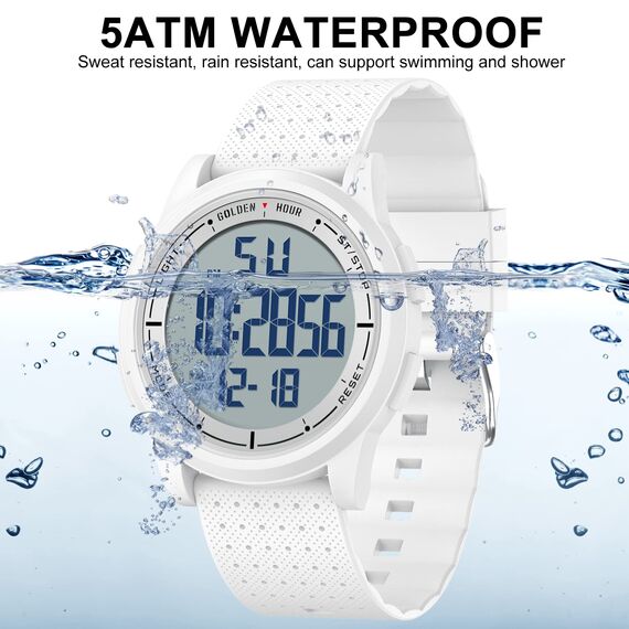 GOLDEN HOUR Sport-Armbanduhr, ultradünn, minimalistisch, wasserdicht, digital, mit Weitwinkel-Display, Gummiband, für Herren und Damen