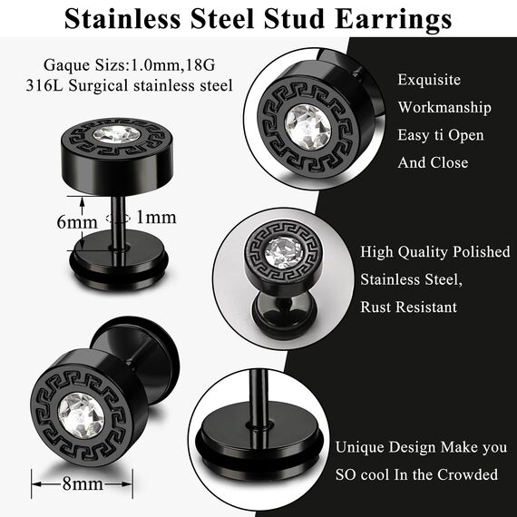 JeweBella 15 Paar Ohrringe Herren Edelstahl Ohrstecker Set Ohrringe Creolen Hypoallergen Zirkonia Ohrstecker Kreuz Baumelnde Ohrringe Piercing Knorpel Ohrringe Schwarz/Silber für Männer Damen