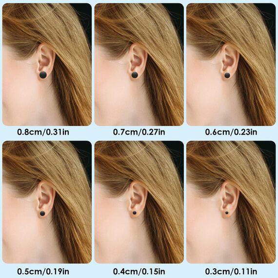 Yolev 6 Paar Dot Ohrstecker Schwarz Unisex Edelstahl Ohrringe Runde Flat Top Ohrringe Schwarz Set Damen Herren Mädchen (3mm-8mm) Halloween Punk Rock Ohrstecker
