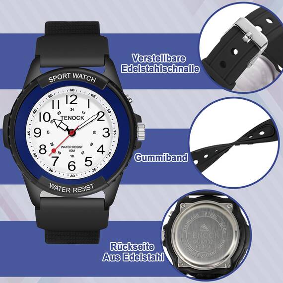 TENOCK Sportliche Armbanduhr Herren,Armbanduhr Analog,Herren Analoge Quarz Uhr,Wasserdicht Armbanduhr mit Nachtlicht für Modischer Casual-Matching oder Sportliche Aktivität(Dunkelblau)