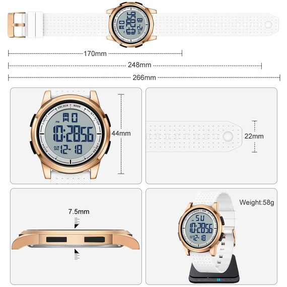 GOLDEN HOUR Ultradünne Minimalistische Sportuhr wasserdichte Digitaluhren Herren mit Weitwinkel-Metallgehäuse Helles Display Gummiband Armbanduhr für Herren Damen
