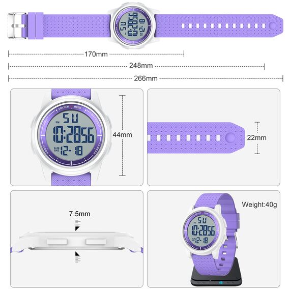 GOLDEN HOUR Sport-Armbanduhr, ultradünn, minimalistisch, wasserdicht, digital, mit Weitwinkel-Display, Gummiband, für Herren und Damen