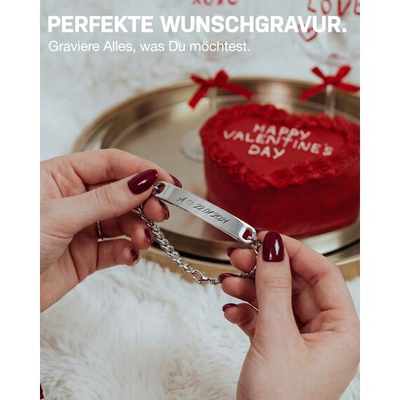 BAVELA® | Personalisierte Armbänder für Herren | Edelstahl Armband mit Wunschgravur | Partnerarmband für Paare | Pärchen Armband | in Silber und Schwarz (2 Armbänder)