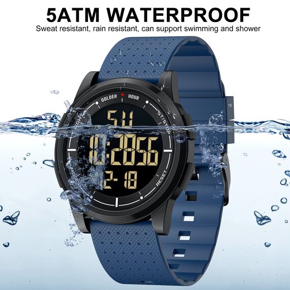 GOLDEN HOUR Ultradünne Minimalistische Sportuhr wasserdichte Digitaluhren Herren mit Weitwinkel-Metallgehäuse Helles Display Gummiband Armbanduhr für Herren Damen