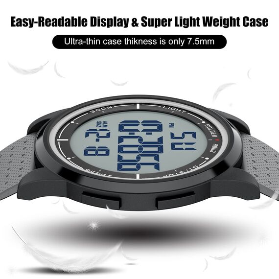 GOLDEN HOUR Sport-Armbanduhr, ultradünn, minimalistisch, wasserdicht, digital, mit Weitwinkel-Display, Gummiband, für Herren und Damen