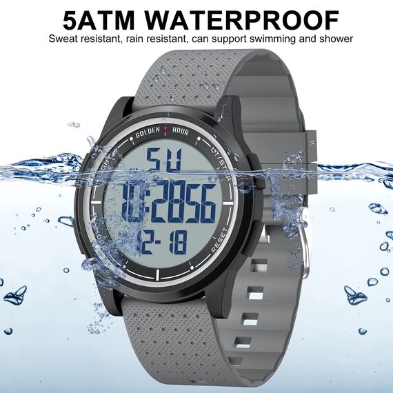 GOLDEN HOUR Sport-Armbanduhr, ultradünn, minimalistisch, wasserdicht, digital, mit Weitwinkel-Display, Gummiband, für Herren und Damen