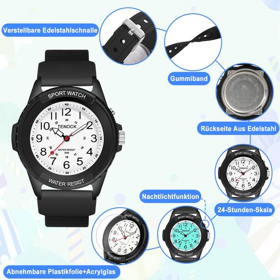 Herren Sportliche Armbanduhr Analog Herren Analoge Quarz Uhr 50M Wasserdichte Uhr Armbanduhr mit Nachtlicht für Modischer Casual-Matching oder Sportliche Aktivität(Schwarz)
