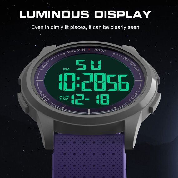 GOLDEN HOUR Sport-Armbanduhr, ultradünn, minimalistisch, wasserdicht, digital, mit Weitwinkel-Display, Gummiband, für Herren und Damen