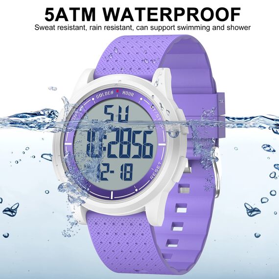 GOLDEN HOUR Sport-Armbanduhr, ultradünn, minimalistisch, wasserdicht, digital, mit Weitwinkel-Display, Gummiband, für Herren und Damen