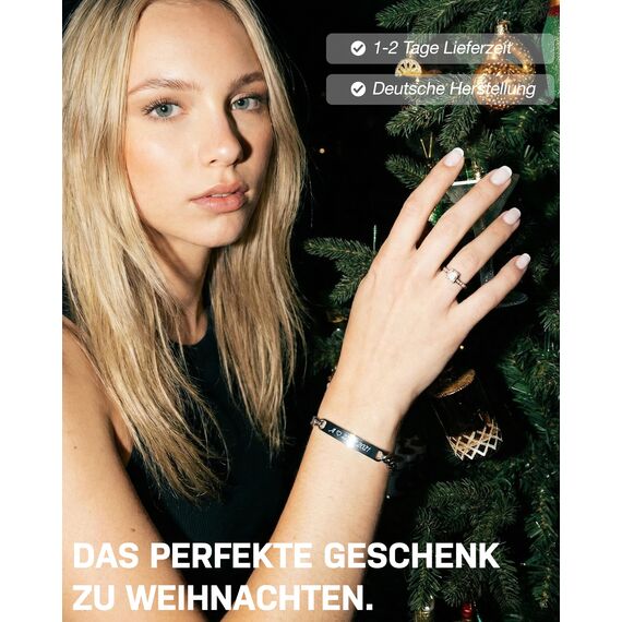 BAVELA® | Personalisierte Armbänder für Herren | Edelstahl Armband mit Wunschgravur | Partnerarmband für Paare | Pärchen Armband | in Silber und Schwarz (2 Armbänder)