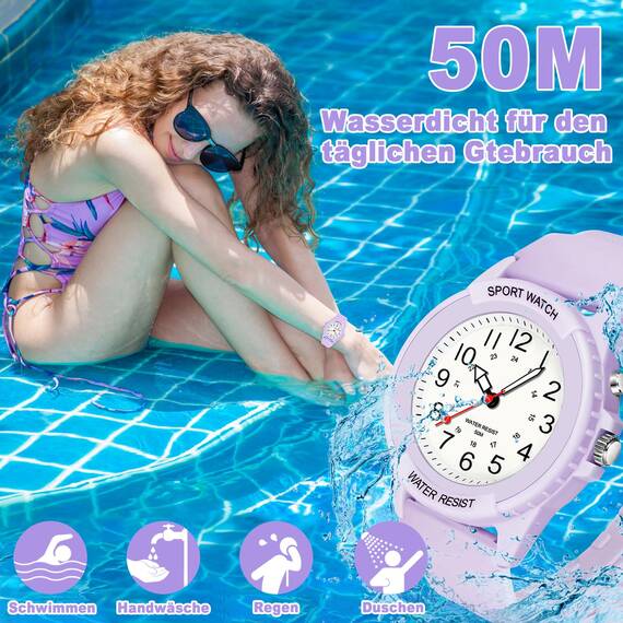 TENOCK Sportliche Armbanduhr Damen,Armbanduhr Analog,Damen Analoge Quarz Uhr,5 ATM Wasserdicht Damenuhr Nachtlicht für Modischer Casual-Matching oder Sportliche Aktivität(Violett)
