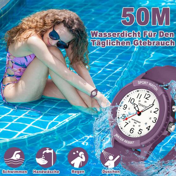 TENOCK Damen Sportliche Armbanduhr Analog Herren Analoge Quarz Uhr 50M Wasserdicht Uhr Armbanduhr mit Nachtlicht für Modischer Casual-Matching oder Sportliche Aktivität (Dunkles Violett)