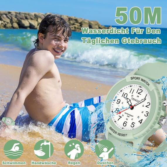 TENOCK Damen Sportliche Armbanduhr Analog Herren Analoge Quarz Uhr 50M Wasserdicht Uhr Armbanduhr mit Nachtlicht für Modischer Casual-Matching oder Sportliche Aktivität (Grün)