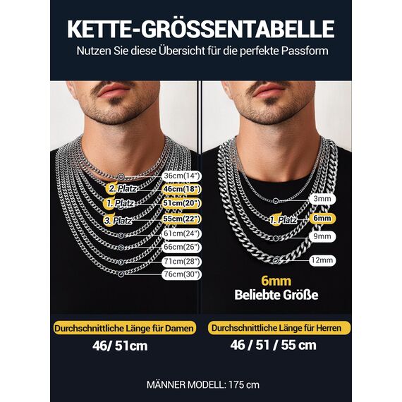 PROSTEEL Herren Collier 51cm Edelstahl Panzerkette Halskette Hip Hop Link Chain Necklace 6mm breit kubanische Gliederkette Männer Jungen Modeschmuck Accessoire für Geburtstag