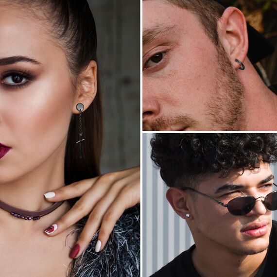 JeweBella 15 Paar Ohrringe Herren Edelstahl Ohrstecker Set Ohrringe Creolen Hypoallergen Zirkonia Ohrstecker Kreuz Baumelnde Ohrringe Piercing Knorpel Ohrringe Schwarz/Silber für Männer Damen