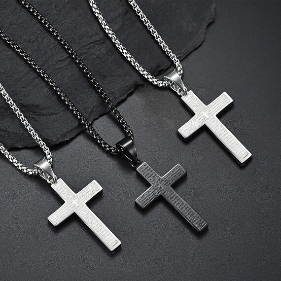 MERTTURM Kreuz Halskette für Herren, Schmuck Edelstahl, Kreuz Anhänger mit 60cm Kette, Farbe Schwarz(lichtecht & schweißfest)