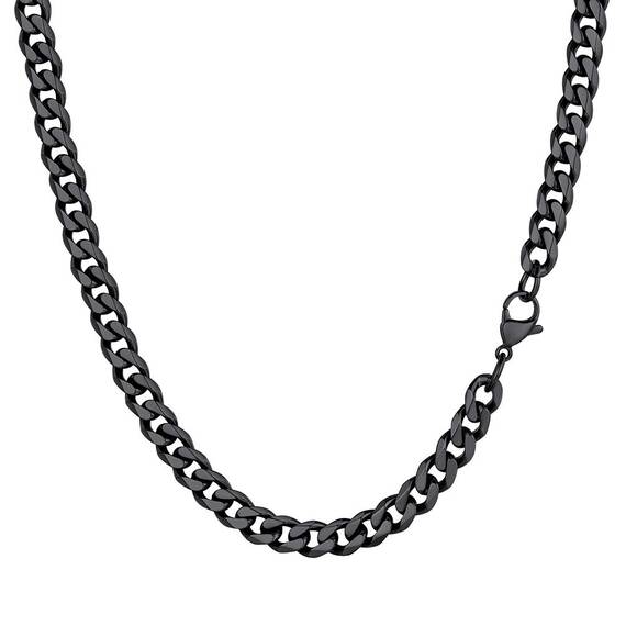 PROSTEEL Herren Kette Collier schwarz Edelstahl 46cm/18 in. Panzerkette Halskette 6mm breit kubanische Gliederkette Hip Hop Link Chain Necklace Modeschmuck Accessoire für Männer Frauen