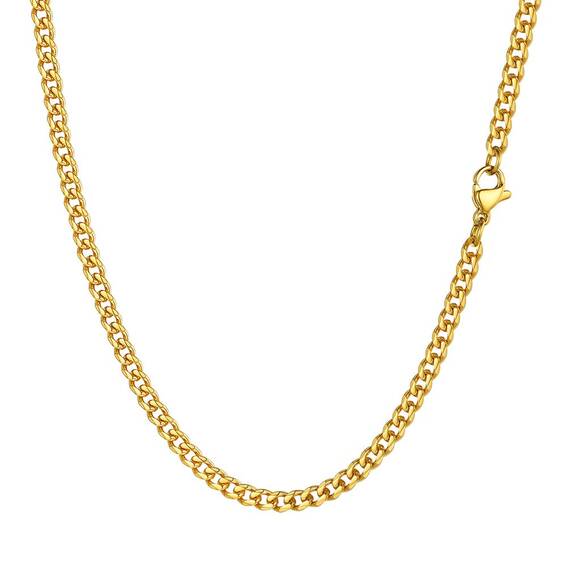 PROSTEEL 18k vergoldet Choker Kette 36cm kurze glänzend Panzerkette 3mm breit verstellbare Damen Collier Street Style kubanische Gliederkette Mädchen Modeschmuck Accessoire für Party