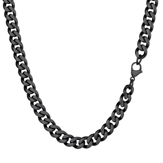 PROSTEEL Herren Kette Collier schwarz Edelstahl 46cm/18 in. Panzerkette Halskette 9mm breit kubanische Gliederkette Hip Hop Link Chain Necklace Modeschmuck Accessoire für Männer Frauen