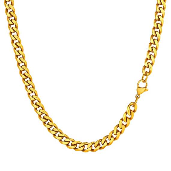 PROSTEEL Herren lang Halskette 18k vergoldet Panzerkette 76cm 6mm breit kubanische Gliederkette Link Chain Necklace Hip Hop Stil Kette Modeschmuck Accessoire für Männer
