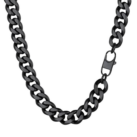 PROSTEEL Herren lang Halskette schwarz Edelstahl Panzerkette 76cm 12mm breit kubanische Gliederkette Link Chain Necklace Hip Hop Stil Kette Modeschmuck Accessoire für Männer