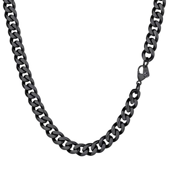 PROSTEEL Herren Halskette schwarz Panzerkette 66cm 9mm breit kubanische Gliederkette Link Chain Necklace Hip Hop Stil Kette