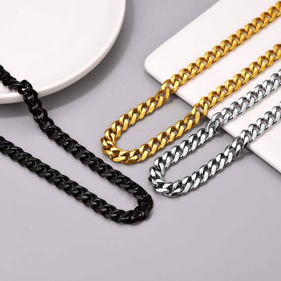 PROSTEEL Herren Halskette schwarz Panzerkette 66cm 9mm breit kubanische Gliederkette Link Chain Necklace Hip Hop Stil Kette