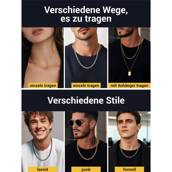 PROSTEEL Halskette 60cm Edelstahl Panzerkette 3mm breit Hip Hop Herren Kette kubanische Gliederkette Link Chain Necklace Männer Frauen Modeschmuck für Weihnachten Neujahr