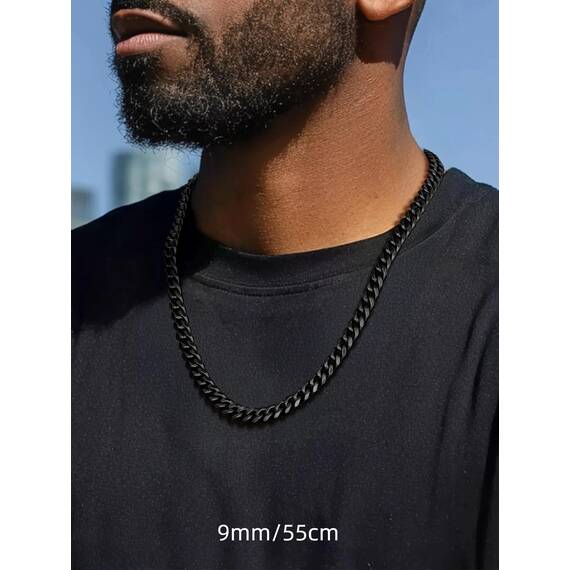 PROSTEEL Herren Collier 51cm schwarz Edelstahl Panzerkette Halskette Hip Hop Link Chain Necklace 9mm breit kubanische Gliederkette Männer Jungen Modeschmuck Accessoire für Geburtstag