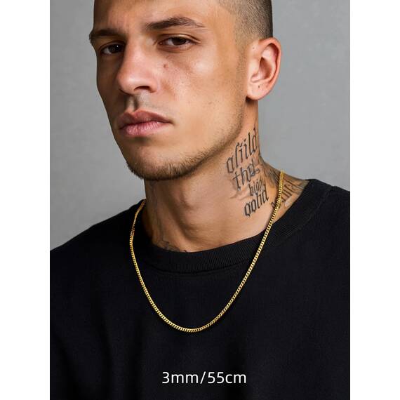 PROSTEEL Herren Collier Kette 18k vergoldet 66cm/3mm Panzerkette Halskette trendig Hip Hop Rapper kubanische Gliederkette Männer Modeschmuck Accessoire Link Chain Necklace