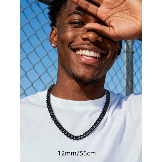 PROSTEEL Herren Collier Kette schwarz Edelstahl 66cm/12mm Panzerkette Halskette trendig Hip Hop Rapper kubanische Gliederkette Männer Modeschmuck Accessoire Link Chain Necklace
