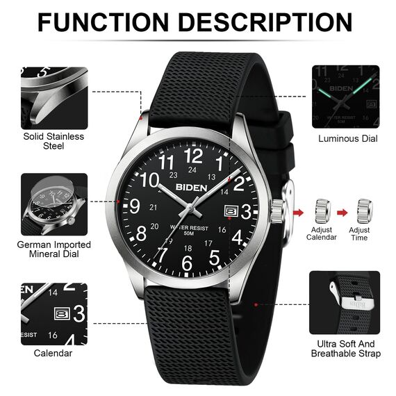 LN LENQIN Herren Uhr Uhren Herren Männer Analog Quarzuhr 30M wasserdichte Armbanduhr mit Datum Mode Casual Designer Uhr für Männer Silicone Band