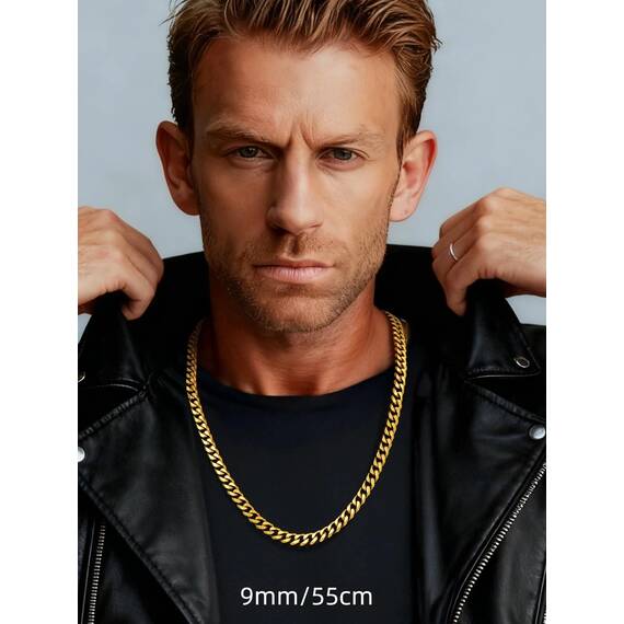 PROSTEEL Herren Hip-Hop Kette 9mm breit Panzerkette Halskette 55cm/22 in. 18k vergoldet kubanische Gliederkette Link Chain Necklace trendig Schmuck Accessoire für Männer Frauen