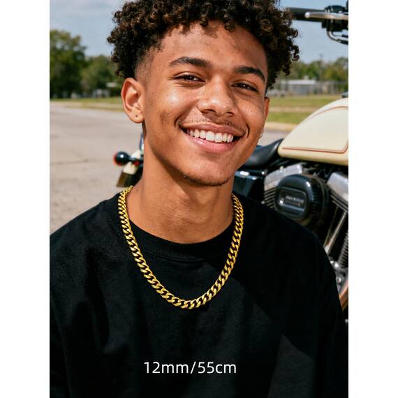PROSTEEL Herren Collier Kette 18k vergoldet 66cm/12mm Panzerkette Halskette trendig Hip Hop Rapper kubanische Gliederkette Männer Modeschmuck Accessoire Link Chain Necklace