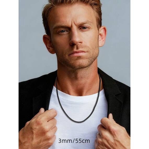 PROSTEEL Herren Collier 51cm schwarz Edelstahl Panzerkette Halskette Hip Hop Link Chain Necklace 3mm breit kubanische Gliederkette Männer Jungen Modeschmuck Accessoire für Geburtstag