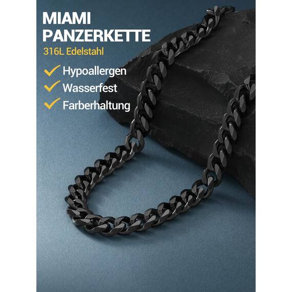 PROSTEEL Herren Panzerkette schwarz Edelstahl lang Halskette 12mm/71cm kubanische Gliederkette Link Chain Necklace Hip Hop Rapper Roker Modeschmuck Accessoire für Weihnachten Geburtstag