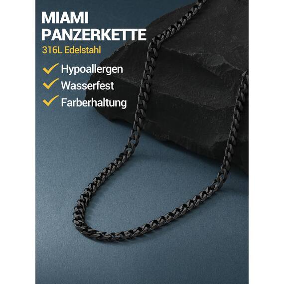 PROSTEEL Herren Collier 51cm schwarz Edelstahl Panzerkette Halskette Hip Hop Link Chain Necklace 6mm breit kubanische Gliederkette Männer Jungen Modeschmuck Accessoire für Geburtstag