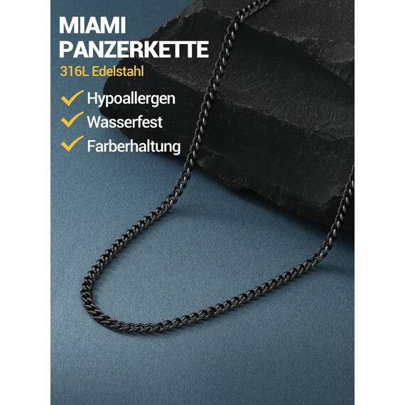 PROSTEEL Herren Panzerkette schwarz Edelstahl lang Halskette 3mm/71cm kubanische Gliederkette Link Chain Necklace Hip Hop Rapper Roker Modeschmuck Accessoire für Weihnachten Geburtstag