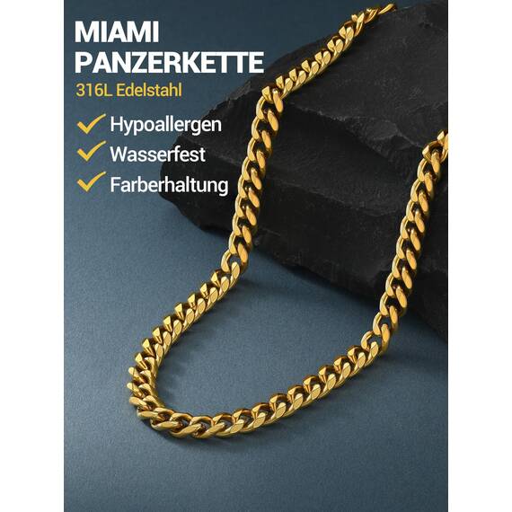 PROSTEEL Halskette 60cm 18k vergoldet Panzerkette 9mm breit Hip Hop Herren Kette kubanische Gliederkette Link Chain Necklace Männer Frauen Modeschmuck für Weihnachten Neujahr