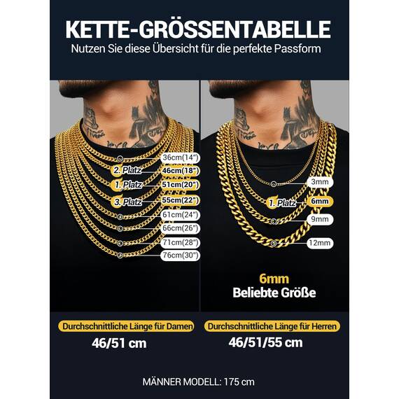 PROSTEEL Herren Hip-Hop Kette 12mm breit Panzerkette Halskette 55cm/22 in. 18k vergoldet kubanische Gliederkette Link Chain Necklace trendig Schmuck Accessoire für Männer Frauen