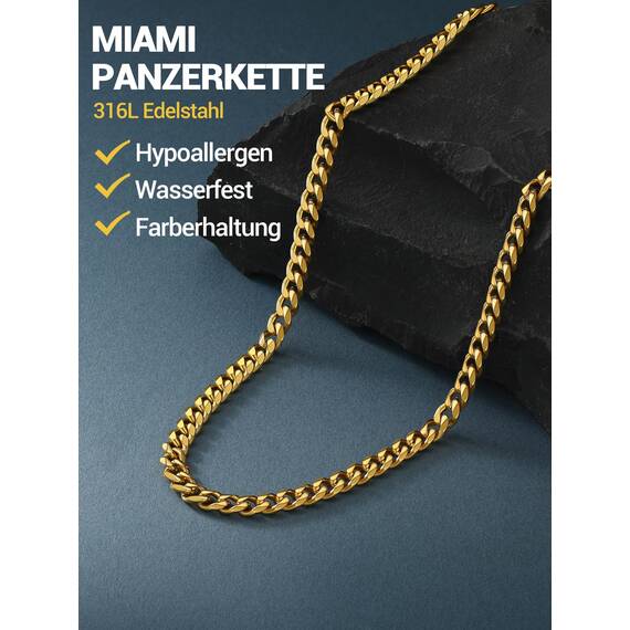 PROSTEEL Herren Kette Collier 18k vergoldet 46cm/18 in. Panzerkette Halskette 6mm breit kubanische Gliederkette Hip Hop Link Chain Necklace Modeschmuck Accessoire für Männer Frauen