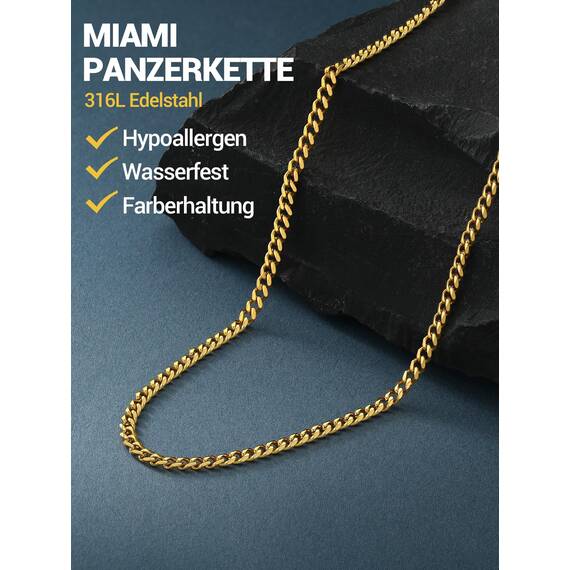 PROSTEEL Herren Kette Collier 18k vergoldet 46cm/18 in. Panzerkette Halskette 3mm breit kubanische Gliederkette Hip Hop Link Chain Necklace Modeschmuck Accessoire für Männer Frauen