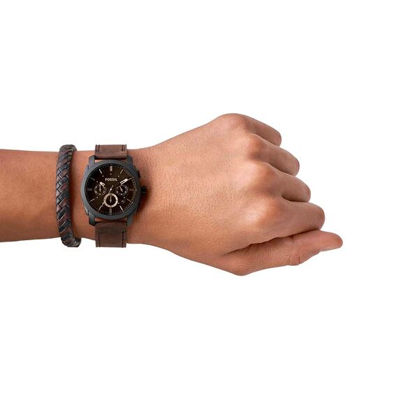 Fossil Machine Uhr für Herren, Chronographenwerk mit Edelstahl- oder Lederarmband, Dunkelbraun, 42MM