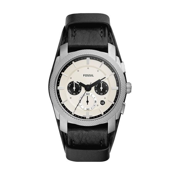 Fossil Machine Uhr für Herren, Chronographenwerk mit Edelstahl- oder Lederarmband, Schwarz und Silberton, 42MM
