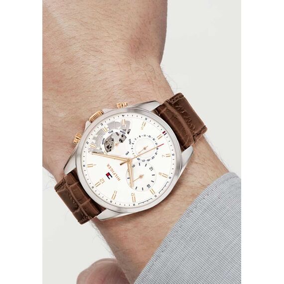 Tommy Hilfiger Multi Zifferblatt Quarz Uhr für Herren mit Braunes Lederarmband - 1710450