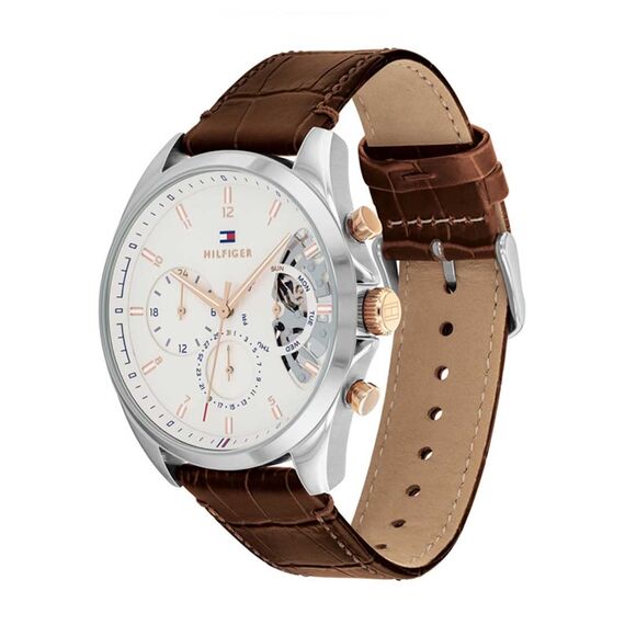 Tommy Hilfiger Multi Zifferblatt Quarz Uhr für Herren mit Braunes Lederarmband - 1710450
