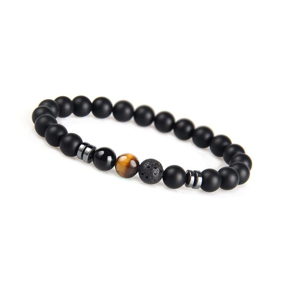 Chakra Perlenarmband aus Onyx Natursteinperlen | Kugelarmband mit TIgeraugen Perle | Armband Männer (Braun)