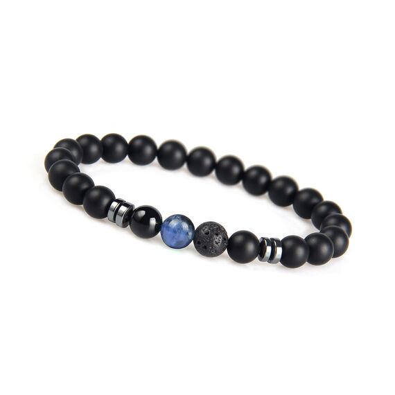 GD GOOD.designs Chakra Perlenarmband aus Onyx Natursteinperlen | Kugelarmband mit blauer Jaspis Perle | Armband Männer (Blau)