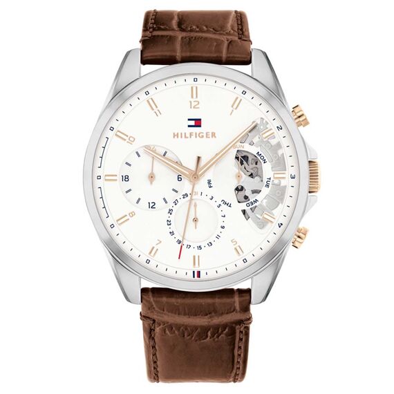 Tommy Hilfiger Multi Zifferblatt Quarz Uhr für Herren mit Braunes Lederarmband - 1710450