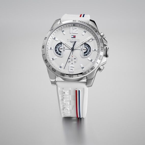 Tommy Hilfiger Multi Zifferblatt Quarz Uhr für Herren mit Weisses Silikonarmband - 1710676